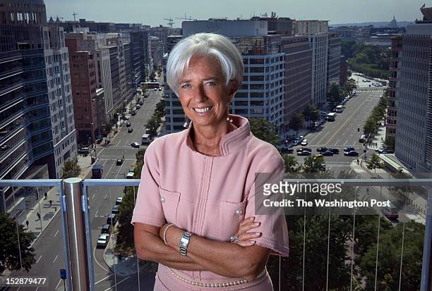Christine LeGarde, Managing Director of the International Monetary Fund, photographed on a terrace of one of their office buildings on June 2012 in...