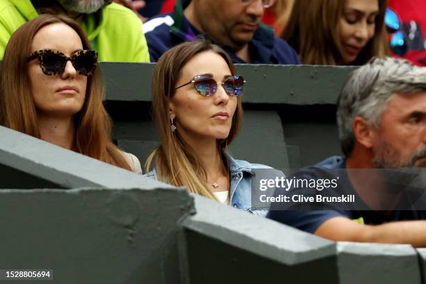 Jelena Djokovic, wife of Novak Djokovic of Serbia watches on during the Men's Singles fourth round match between Novak Djokovic of Serbia and Hubert...