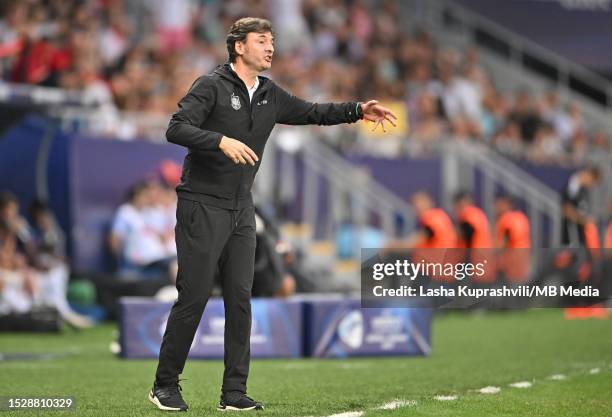 Spain Head Coach Santi Denia directs his team during the UEFA Under-21 Euro 2023 final match between England and Spain at Batumi Arena on July 8,...