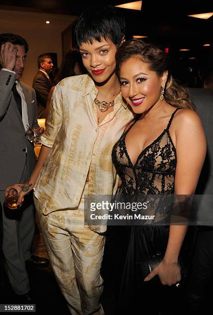 Rihanna and Adrienne Bailon attend the grand opening of the 40/40 Club at Barclays Center on September 27, 2012 in the Brooklyn borough of New York...