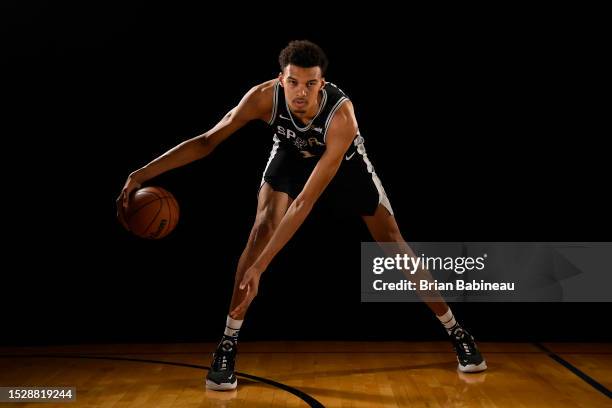 Victor Wembanyama of the San Antonio Spurs for a portrait during the 2023 NBA Rookie Photo Shoot on July 12, 2023 at the University of Nevada, Las...