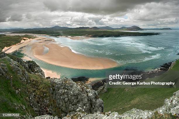 aerial view of sandbar on beach - county donegal stock pictures, royalty-free photos & images