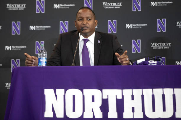 Derrick Gragg speaks during his introductory news conference as Northwestern athletic director on June 7, 2021.