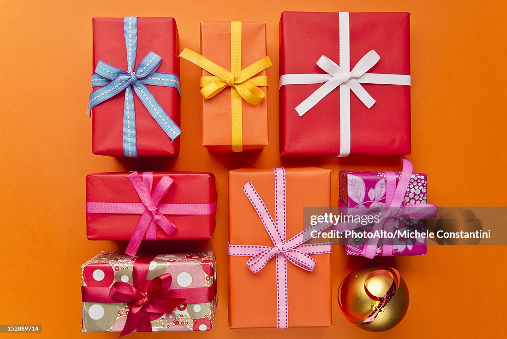 Festively wrapped Christmas gifts