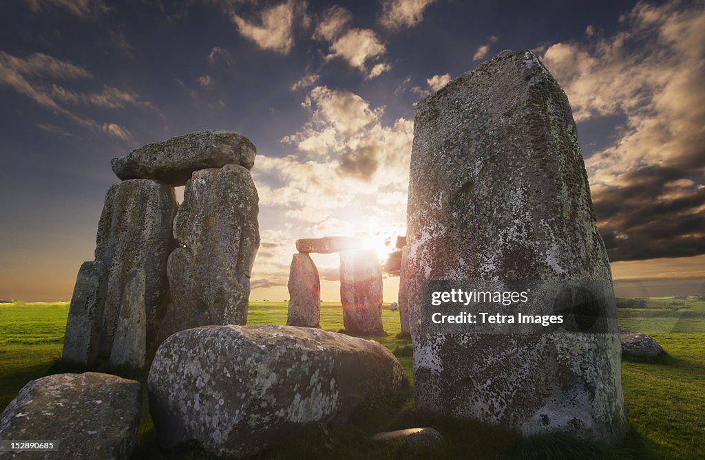 UK, England, Wiltshire, Stonehenge at sunset