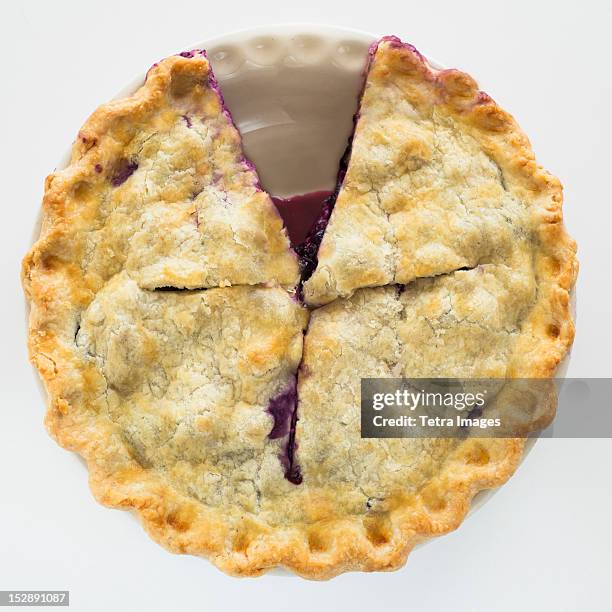 pie with missing slice - blueberry pie isolated stock pictures, royalty-free photos & images