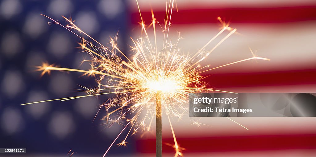 Sparkler and American flag