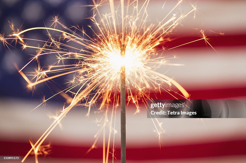 Sparkler and American flag