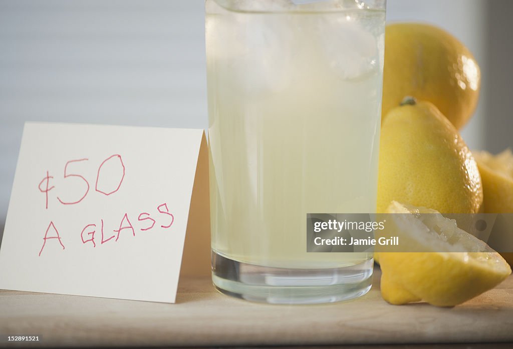 Homemade lemonade and price tag