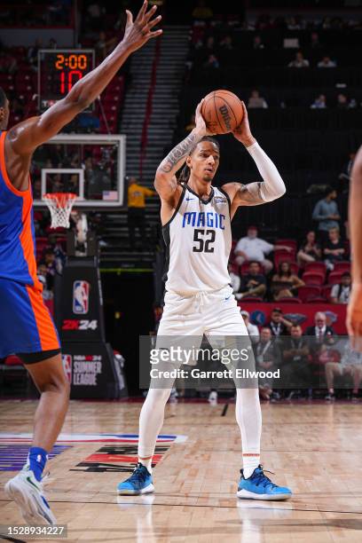 Wilson of the Orlando Magic handles the ball during the game during the 2023 NBA Las Vegas Summer League on July 12, 2023 at the Thomas & Mack Center...