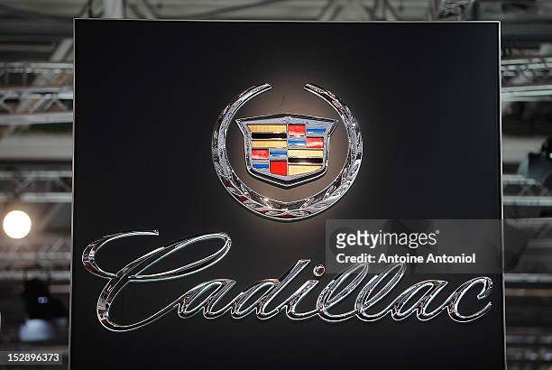 Cadillac logo is seen at the Paris Motor Show on September 28, 2012 in Paris, France. The Paris Motor Show runs September 29