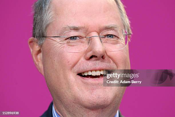 German Social Democrat Peer Steinbrueck reacts during a statement to the press on September 28, 2012 in Berlin, Germany. The German Social Democrat...