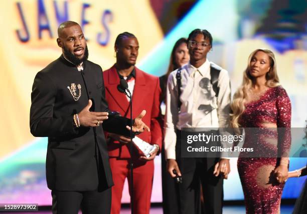 LeBron James and his family onstage at The 2023 ESPYS held at Dolby Theatre on July 12, 2023 in Los Angeles, California.