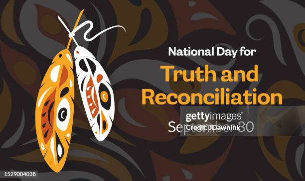 ilustrações, clipart, desenhos animados e ícones de cartaz do dia nacional da verdade e da reconciliação com estampa e penas - pedindo perdão