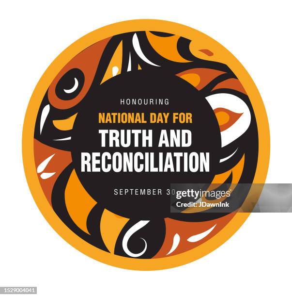 ilustraciones, imágenes clip art, dibujos animados e iconos de stock de día nacional de la verdad y la reconciliación diseño de etiqueta redonda sobre fondo blanco - fiesta nacional