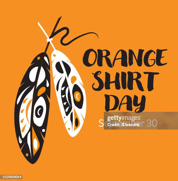 orange shirt day square banner design poster with feathers - reconciliation 幅插畫檔、美工圖案、卡通及圖標