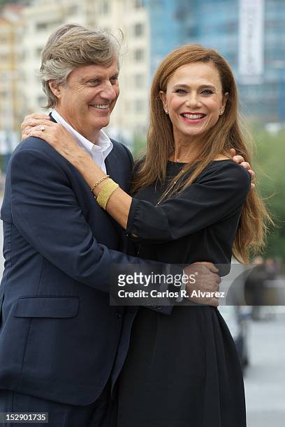 Director Lasse Hallstrom and actress Lena Olin attend the 'Hypnotisoren/The Hypnotist" ' photocall at the Kursaal Palace during the 60th San...
