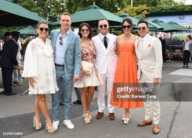 Annie Verret, Jordan Spieth, Jillian Wisniewski, Justin Thomas, Allison Stokke and Rickie Fowler attend day seven of the Wimbledon Tennis...