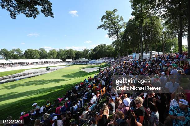 General view of the 18th green during the final round of the John Deere Classic at TPC Deere Run on July 09, 2023 in Silvis, Illinois.