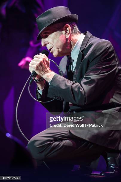 Leonard Cohen performs at L'Olympia on September 28, 2012 in Paris, France.