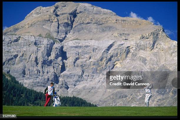 Ross Drummond of Scotland on the12th hole during the Canon European Masters at Crans-Sur-Sierre golf course in Switzerland. Mandatory Credit: David...
