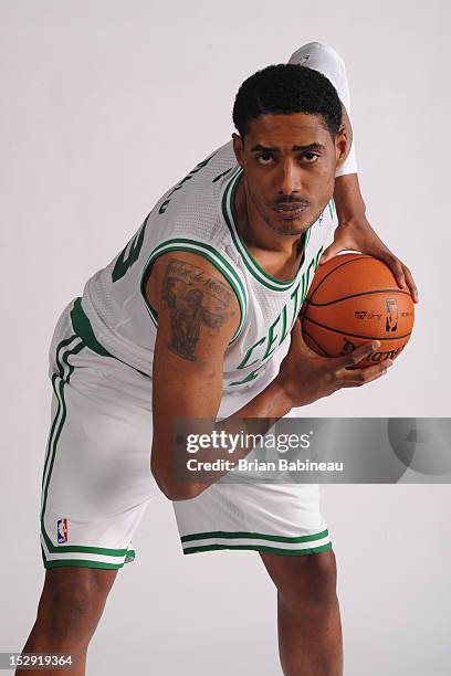 Fab Melo of the Boston Celtics poses for a portrait during Media Day on September 28, 2012 at the Boston Sports Club in Waltham, Massachusetts. NOTE...