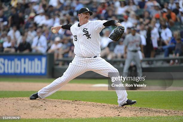 Brett Myers of the Chicago White Sox pitches against the Detroit Tigers on September 17, 2012 at U.S. Cellular Field in Chicago, Illinois. The White...