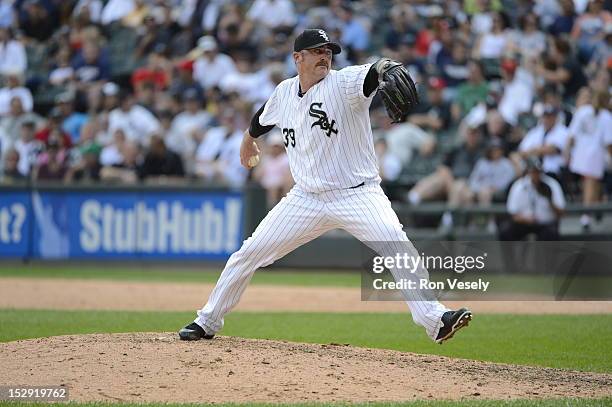 Brett Myers of the Chicago White Sox pitches against the Detroit Tigers on September 17, 2012 at U.S. Cellular Field in Chicago, Illinois. The White...