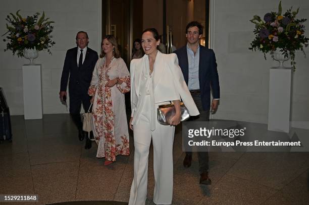 Tamara Falco and Iñigo Onieva leave the Ritz Hotel after celebrating their pre-wedding accompanied by Chabeli Iglesias on July 7, 2023 in Madrid,...