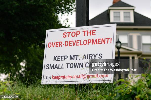 Sign promoting the end of new construction in Mount Airy, Maryland on July 7, 2023. .