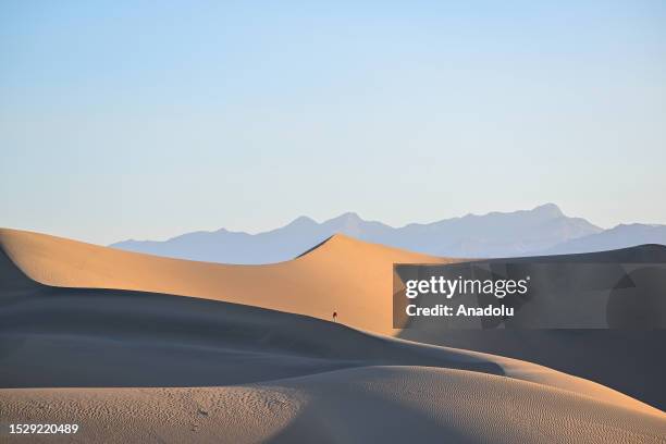 View of Mesquite Flat Sand Dunes during sunrise as 121 Fahrenheit is expecting on weekend in Death Valley, California, United States on July 9, 2023....