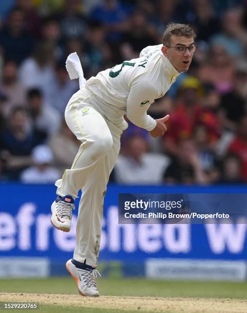 Todd Murphy of Australia bowls during the fourth day of the 3rd Test between England and Australia at Headingley on July 09, 2023 in Leeds, England.