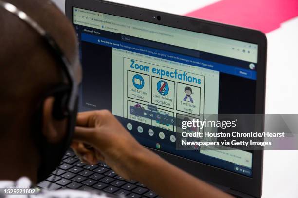 Zoom expectations are presented on the computer monitor of an HISD student during the first day of HISD online classes Tuesday, Sept. 8 in Houston.