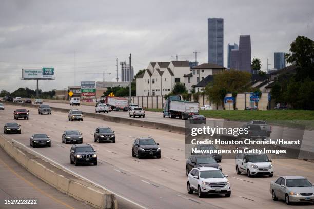 View of morning traffic on Interstate 10 from Patterson St. With the Houston skyline on the background, Thursday, Sept. 24 in Houston.