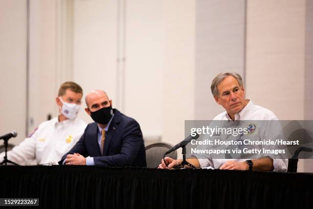 Texas Governor Greg Abbott visits Lake Jackson on Tuesday, Sept. 29, 2020 and provides updates on the deadly ameba, Naegleria fowleri, found in the...