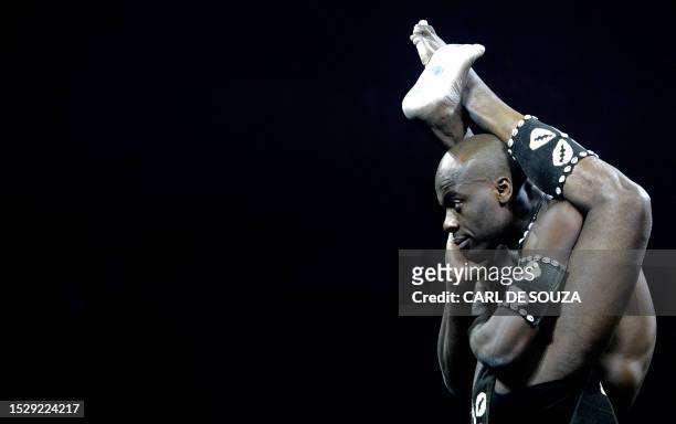 Contortionist performs during a press preview of the Afrika Afrika show at the O2 Arena, London 15 January 2008. The show will feature dancers,...