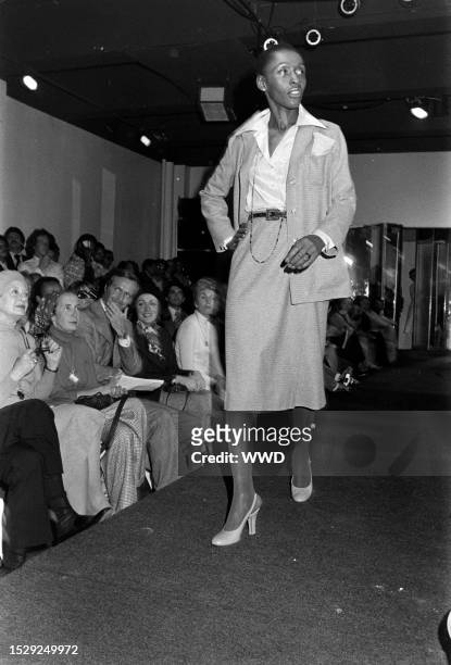 Model Bethann Hardison. Collection presented to buyers and the press inside Klein's design headquarters at 205 West 39th Street in Manhattan on May...