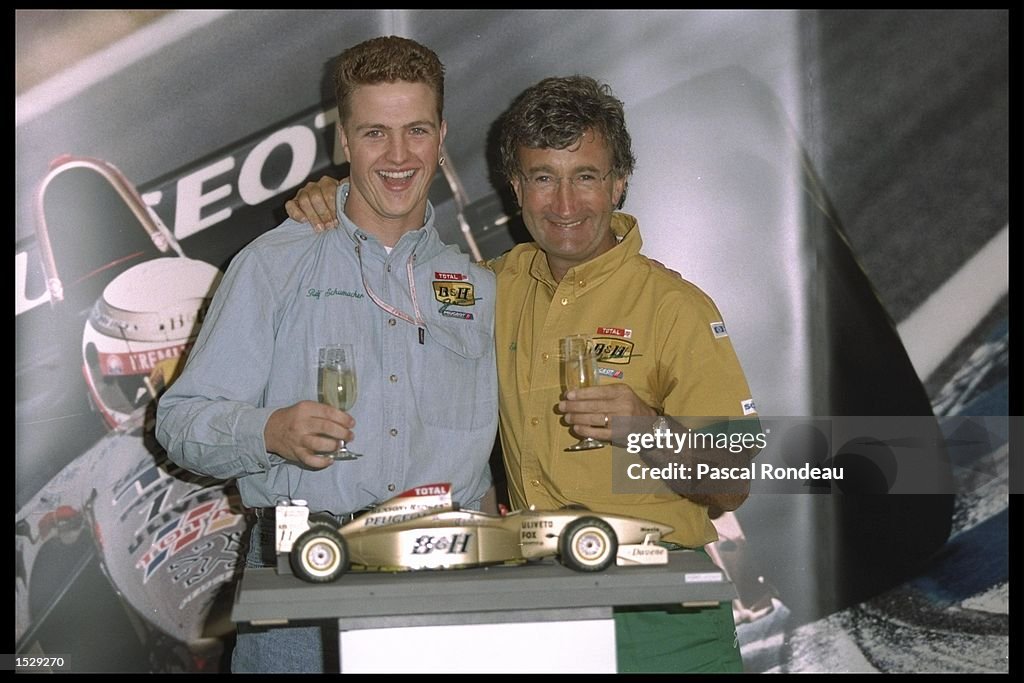 Ralph Schumacher of Germany (left) teams up with Eddie Jordan