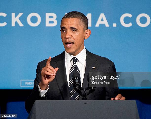 President Barack Obama speaks during a fundraiser event at the Capital Hilton Hotel September 28, 2012 in Washington, DC. Obama will reportedly speak...