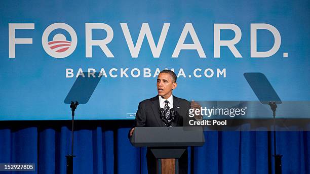 President Barack Obama speaks during a fundraiser event at the Capital Hilton Hotel September 28, 2012 in Washington, DC. Obama will reportedly speak...
