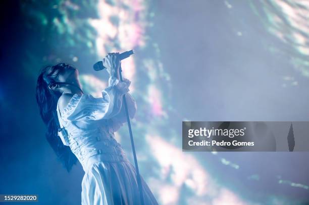 Rina Sawayama performs on the Heineken stage during day 3 of NOS Alive festival on July 08, 2023 in Lisbon, Portugal.