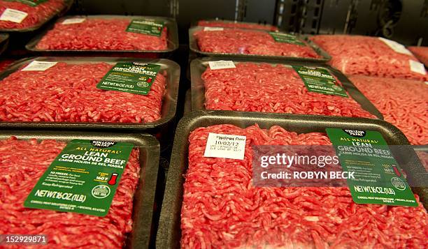 Lean ground beef for sale on the opening day of the new Walmart Neighborhood Market in Panorama City, California, a working class suburb of Los...
