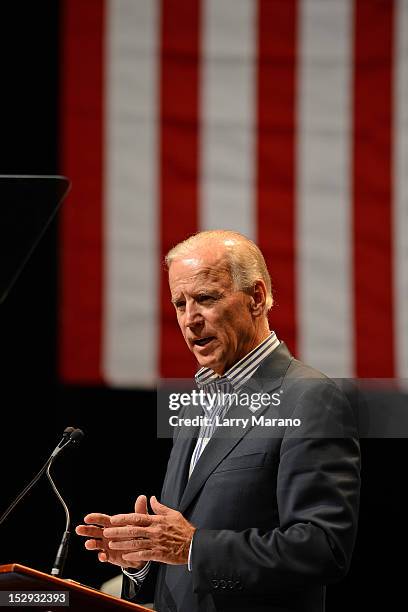 Vice President Joe Biden speaks at Palace Theater at Kings Point on September 28, 2012 in Tamarac, Florida.