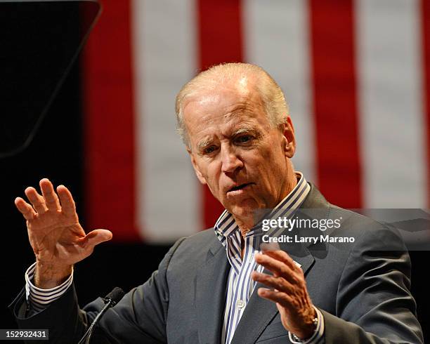 Vice President Joe Biden speaks at Palace Theater at Kings Point on September 28, 2012 in Tamarac, Florida.