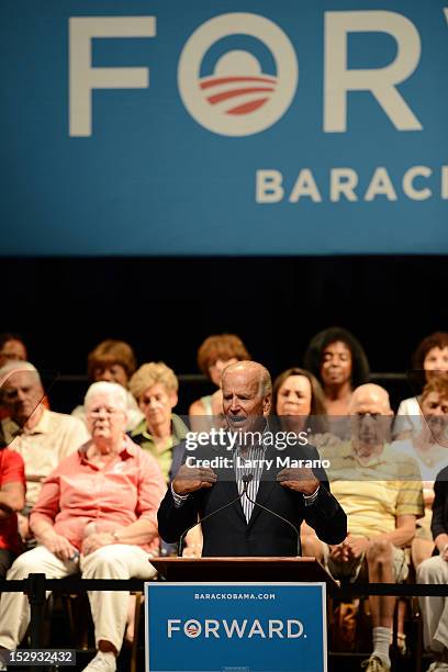 Vice President Joe Biden speaks at Palace Theater at Kings Point on September 28, 2012 in Tamarac, Florida.