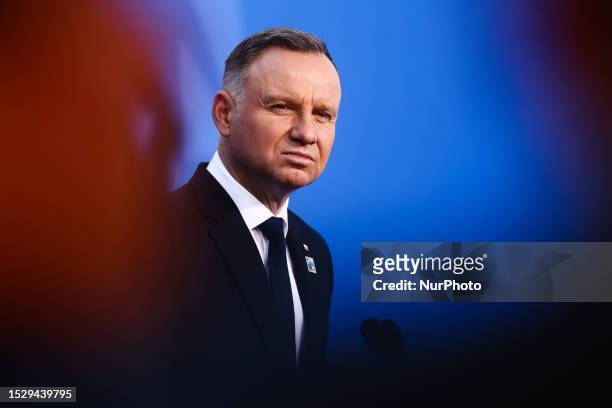Andrzej Duda, the President of Poland, attends NATO Summit at LITEXPO Lithuanian Exhibition and Congress Center in Vilnius, Lithuania on July 12,...