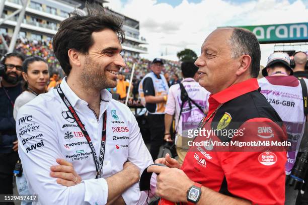 Jerome d'Ambrosio of Belgium and Mercedes-AMG PETRONAS F1 Team and Frederic Vasseur of France and Scuderia Ferrari during the F1 Grand Prix of Great...