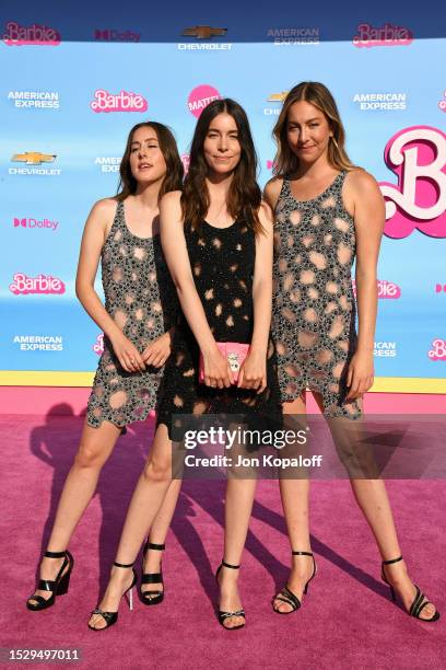 Alana Haim, Danielle Haim and Este Haim attend the World Premiere of "Barbie" at the Shrine Auditorium and Expo Hall on July 09, 2023 in Los Angeles,...