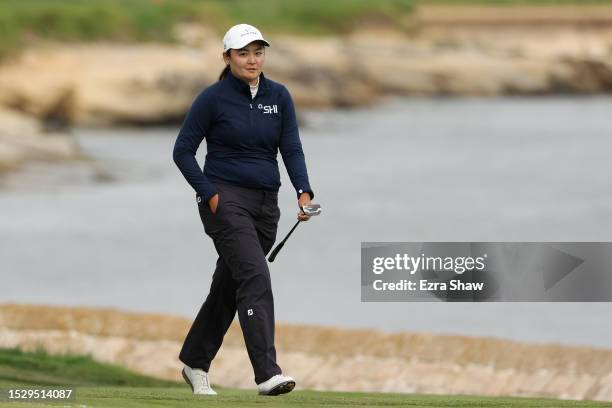 Allisen Corpuz of the United States walks to the 18th green during the final round of the 78th U.S. Women's Open at Pebble Beach Golf Links on July...