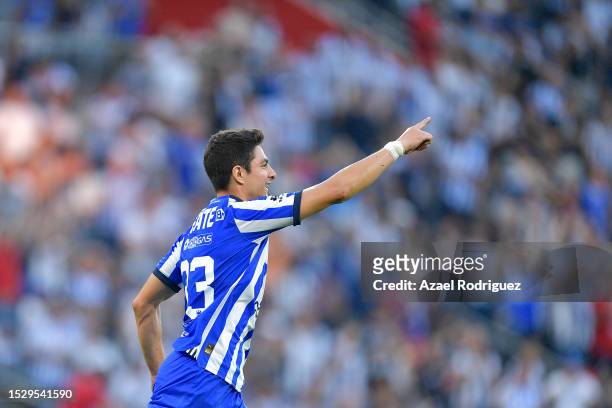 Stefan Medina of Monterrey celebrates after scoring the team's first goal during the 2nd round match between Monterrey and Atlas as part of the...